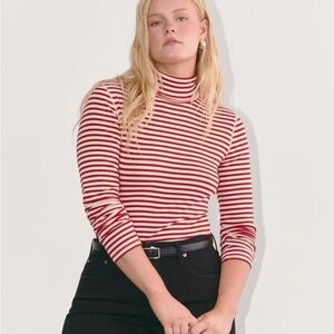 Everlane Red and White Striped Long Sleeve Turtleneck